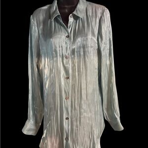 Vince Camuto Silver Pleated Button Down Blouse